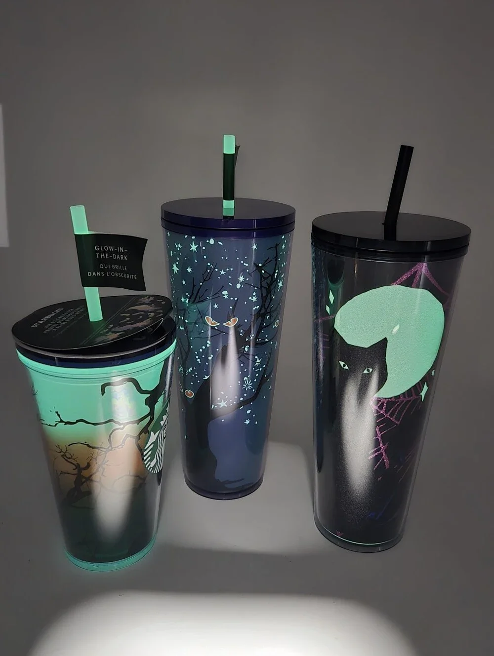 STARBUCKS HALLOWEEN ACRYLIC TUMBLER BUNDLE 2 VENTI 1 GRANDE NWT GLOW IN THE DARK
